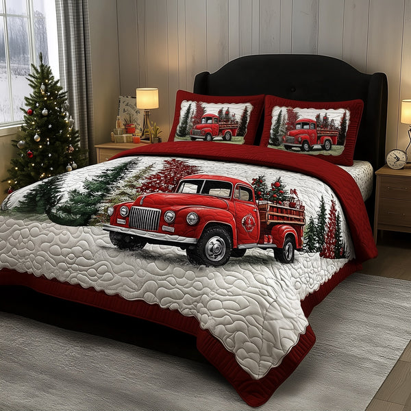 Christmas Truck 3-Piece Quilted Bedding Set - Design 9 — quilt and two matching pillow shams