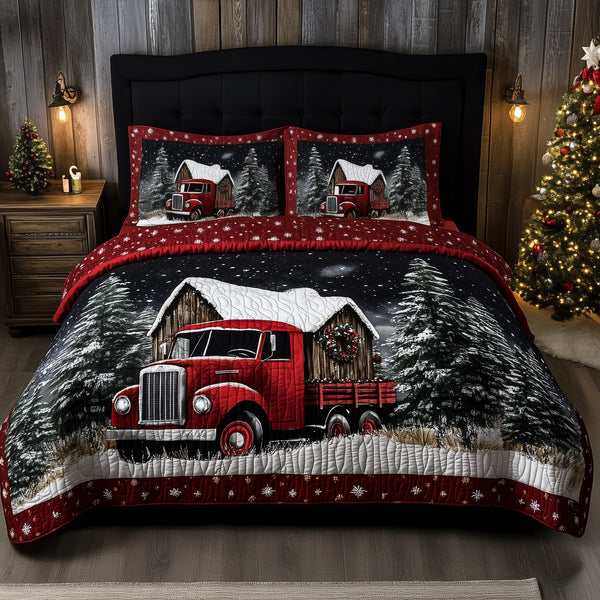 Christmas Truck 3-Piece Quilted Bedding Set - Design 10 — quilt and two matching pillow shams