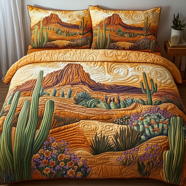 Arizona Dreamscape quilted 3-piece bedding set on a made bed with two matching pillow shams