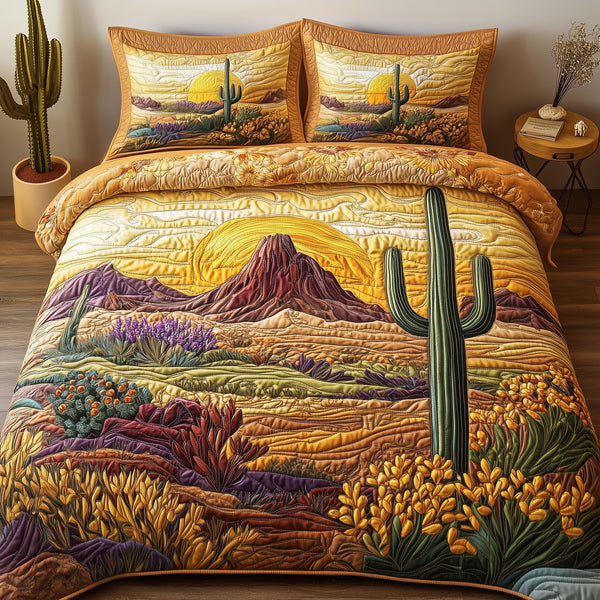 Arizona Dreamscape quilted 3-piece bedding set on a made bed with two matching pillow shams