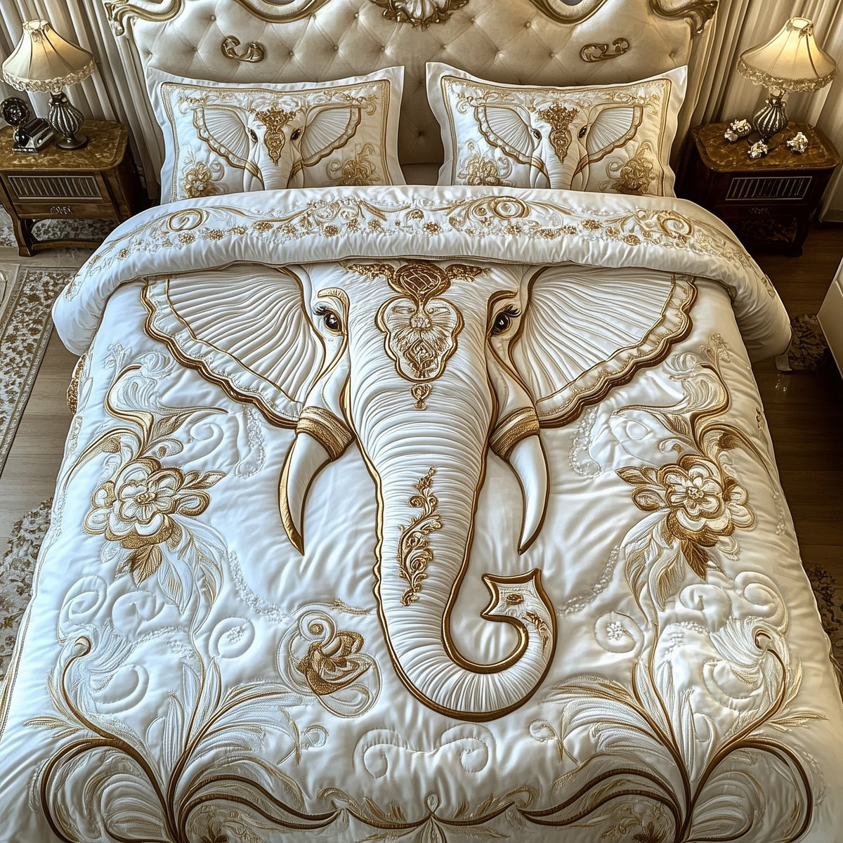 Elephant Elegance 3-Piece Quilted Bedding Set — quilt and two matching pillow shams