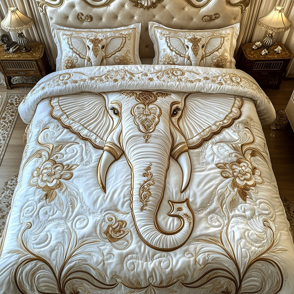 Elephant Elegance 3-Piece Quilted Bedding Set — quilt and two matching pillow shams