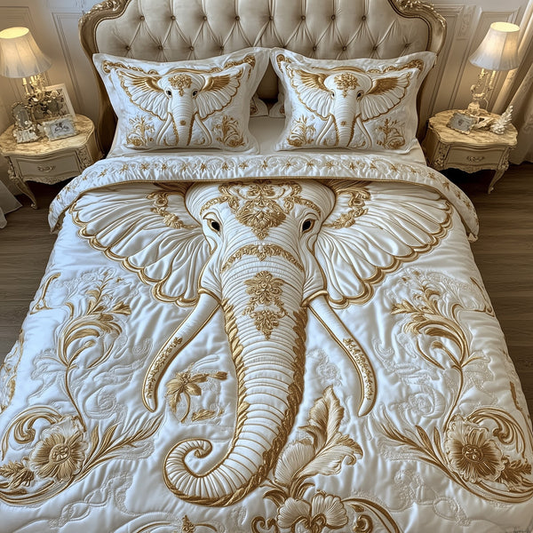 Elephant 3-Piece Quilted Bedding Set - Design 7 — quilt and two matching pillow shams