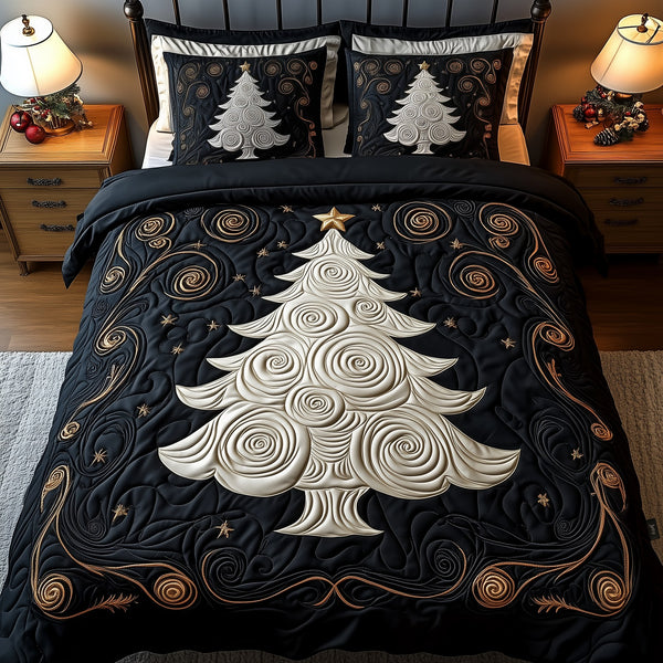 Elegant Christmas Tree 3-Piece Quilted Bedding Set - Design 2 — quilt and two matching pillow shams