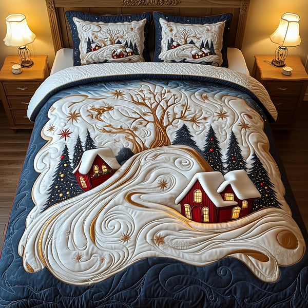 Christmas Village 3-Piece Quilted Bedding Set - Design 2 — quilt and two matching pillow shams