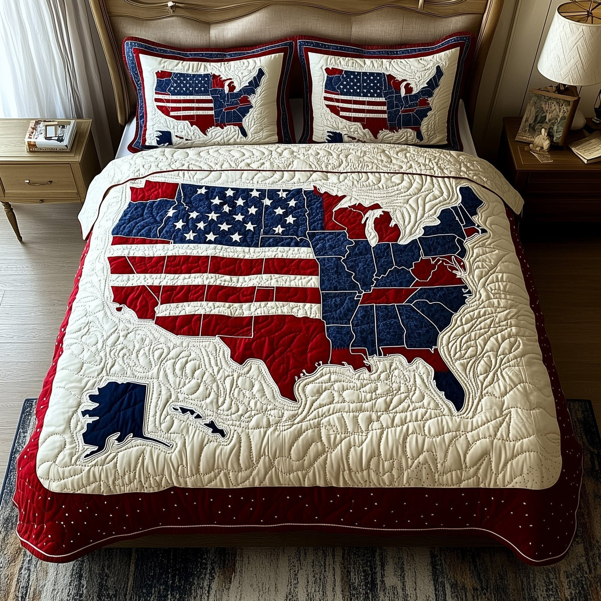 4th of July 3-Piece Quilted Bedding Set - Design 1 — quilt and two matching pillow shams