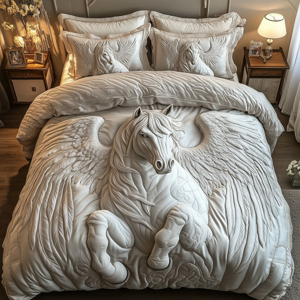 Elegant White Horse 3-Piece Quilted Bedding Set - Design 7 — quilt and two matching pillow shams