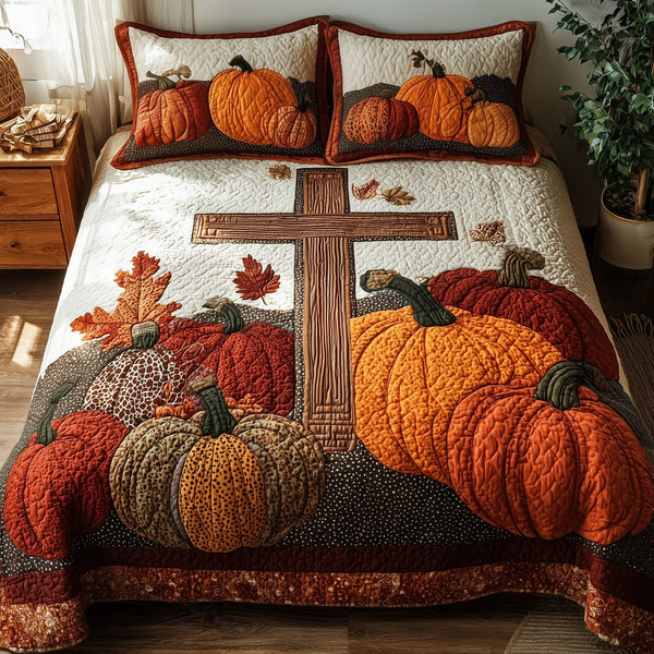 Fall For Jesus 3-Piece Quilted Bedding Set - Design 11 — quilt and two matching pillow shams