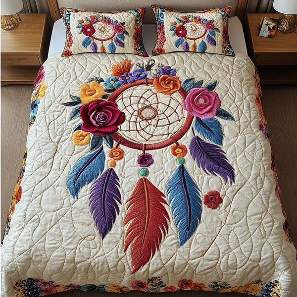 Floral Harmony 3-Piece Quilted Bedding Set - Design 8 — quilt and two matching pillow shams