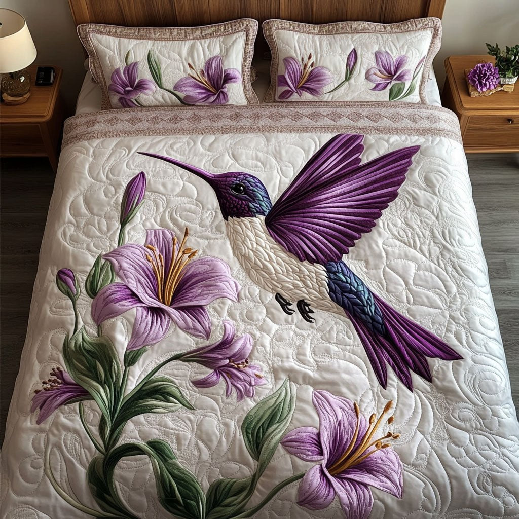 Floral Harmony 3-Piece Quilted Bedding Set - Design 9 — quilt and two matching pillow shams