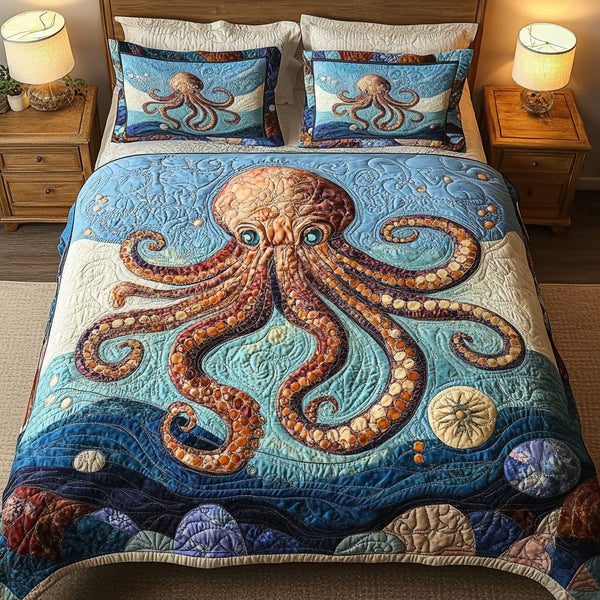 Abyss Elegance quilted 3-piece bedding set on a made bed with two matching pillow shams
