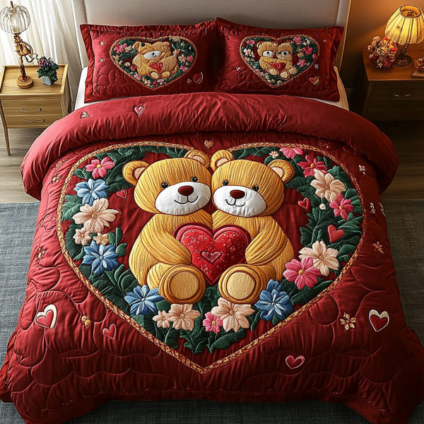 Adorable Affection quilted 3-piece bedding set on a made bed with two matching pillow shams