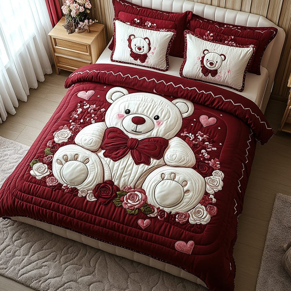 Adorable Affection quilted 3-piece bedding set on a made bed with two matching pillow shams