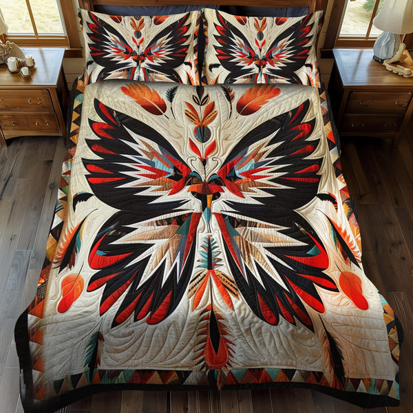 Adorable Butterfly quilted 3-piece bedding set on a made bed with two matching pillow shams