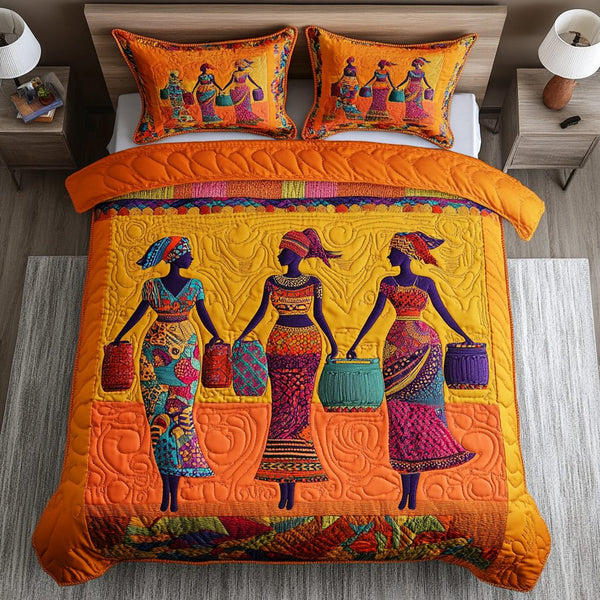 Africa Beauty quilted 3-piece bedding set on a made bed with two matching pillow shams