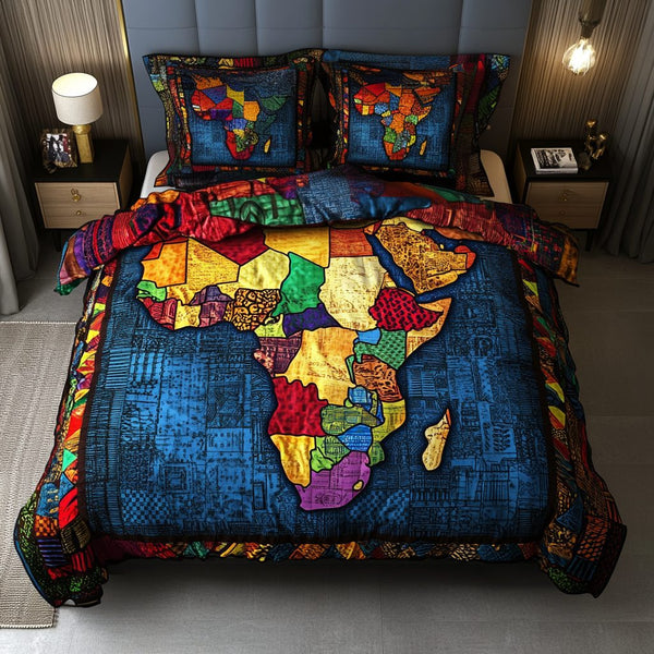 Africa Journey quilted 3-piece bedding set on a made bed with two matching pillow shams