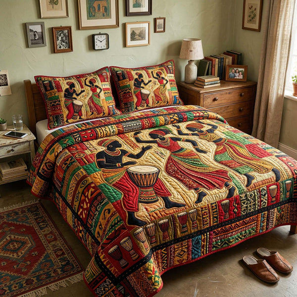 Africa Legacy quilted 3-piece bedding set on a made bed with two matching pillow shams
