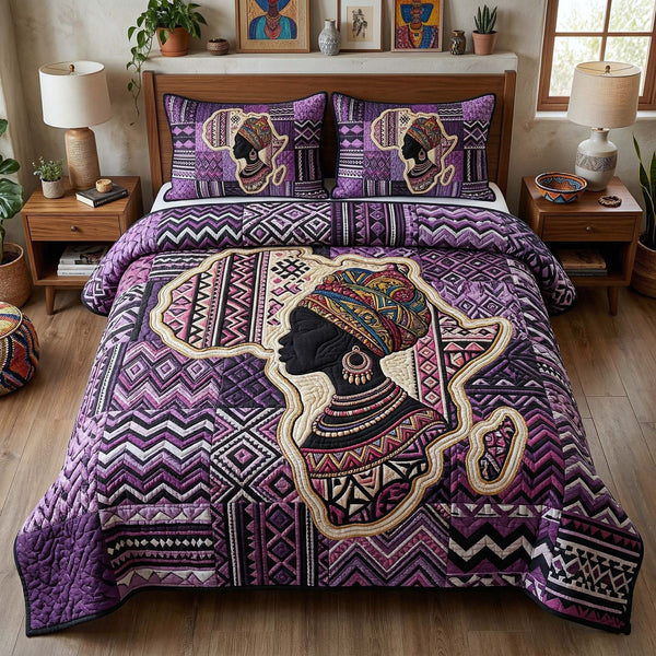 Africa Legacy quilted 3-piece bedding set on a made bed with two matching pillow shams