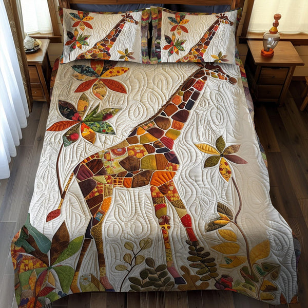 African Adventure quilted 3-piece bedding set on a made bed in a winter-styled bedroom
