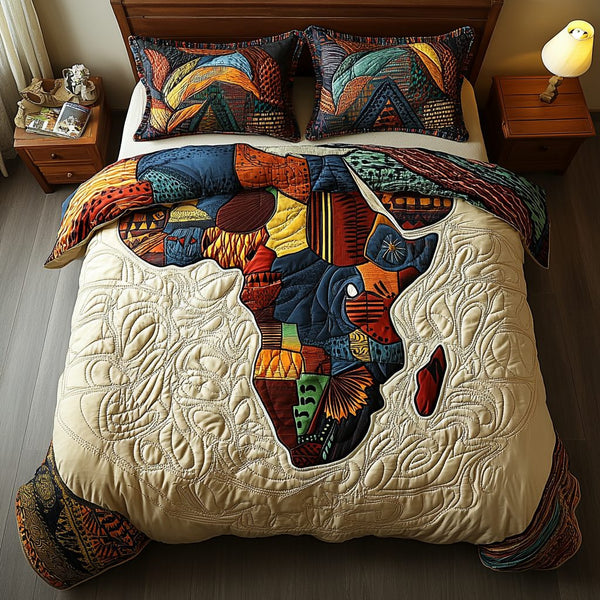African Dream quilted 3-piece bedding set on a made bed with two matching pillow shams