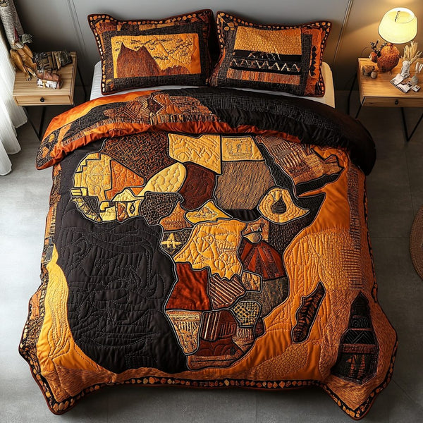 African Dream quilted 3-piece bedding set on a made bed with two matching pillow shams