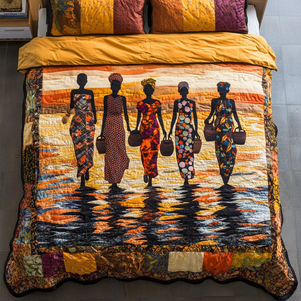 African Dream quilted 3-piece bedding set on a made bed with two matching pillow shams
