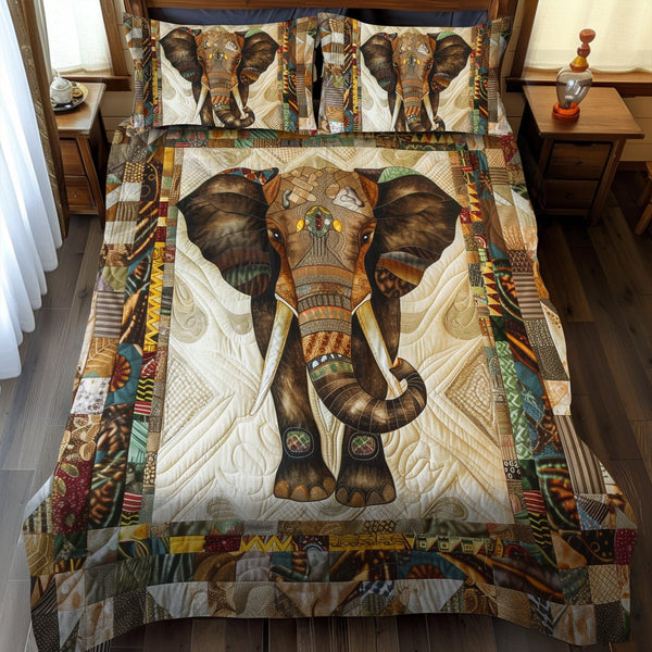 African Giant quilted 3-piece bedding set on a made bed with two matching pillow shams
