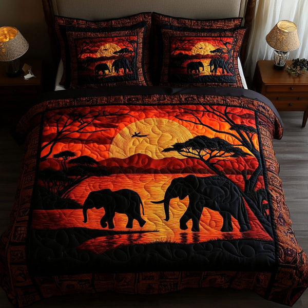 African Wonders quilted 3-piece bedding set on a made bed with two matching pillow shams