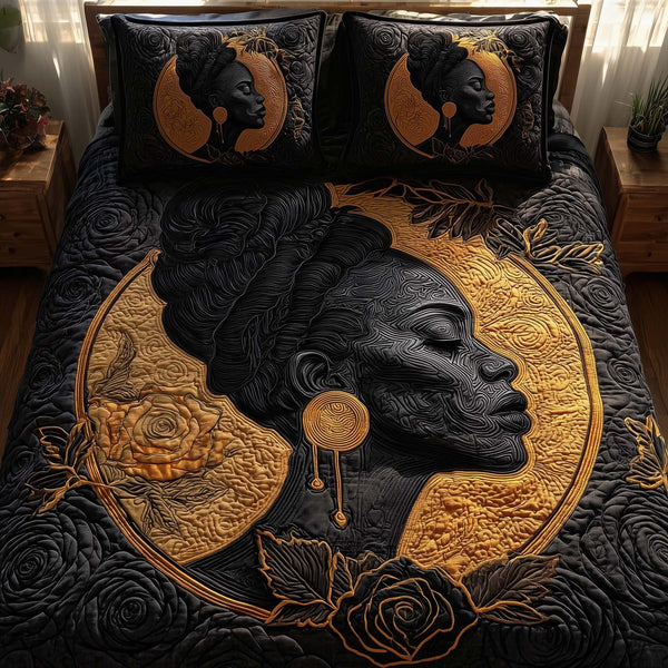Afro Soul quilted 3-piece bedding set on a made bed with two matching pillow shams