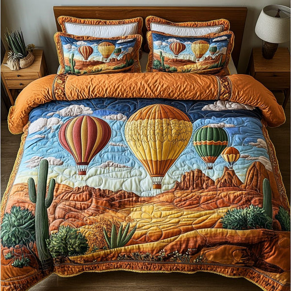 Air Escape quilted 3-piece bedding set on a made bed with two matching pillow shams