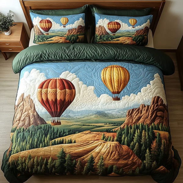 Airborne Dreams quilted 3-piece bedding set on a made bed with two matching pillow shams