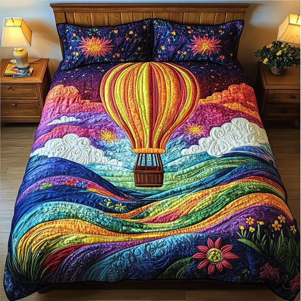 Airborne Wonder quilted 3-piece bedding set on a made bed with two matching pillow shams