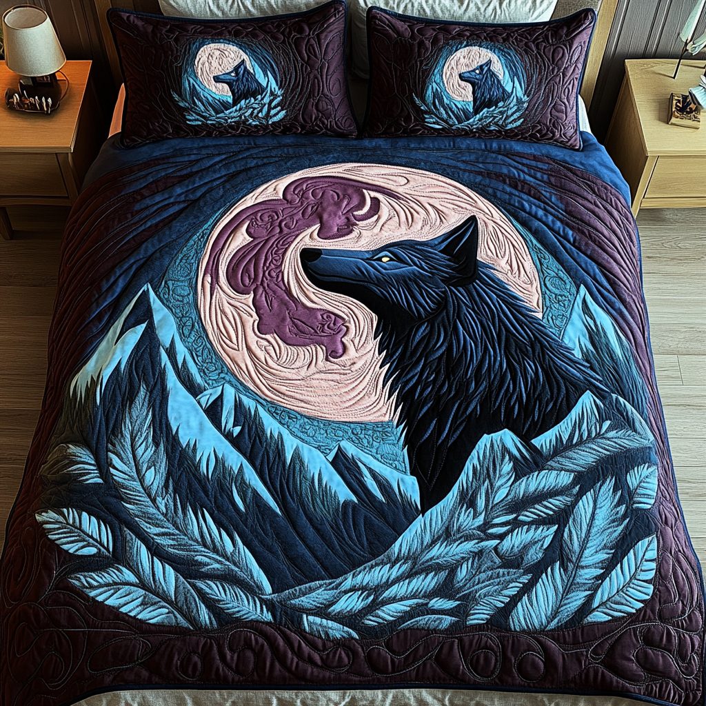 Alpha Pride quilted 3-piece bedding set on a made bed with two matching pillow shams