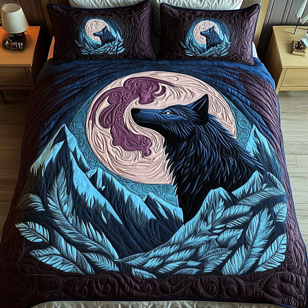Alpha Pride quilted 3-piece bedding set on a made bed with two matching pillow shams