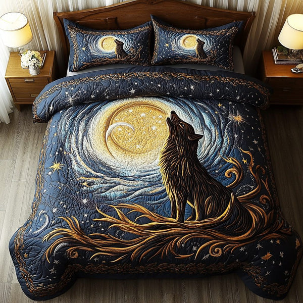 Alpha Roar quilted 3-piece bedding set on a made bed with two matching pillow shams