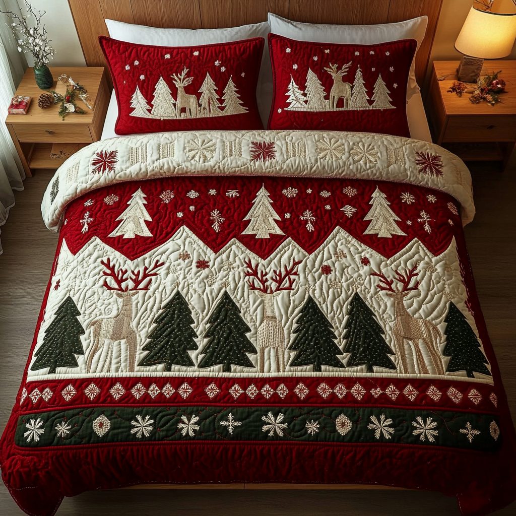 Alpine Bliss quilted 3-piece bedding set on a made bed with two matching pillow shams