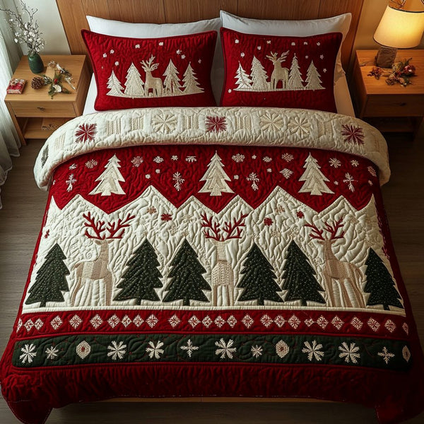 Alpine Bliss quilted 3-piece bedding set on a made bed with two matching pillow shams
