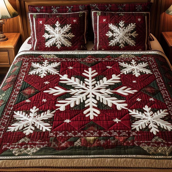 Alpine Charm quilted 3-piece bedding set on a made bed with two matching pillow shams