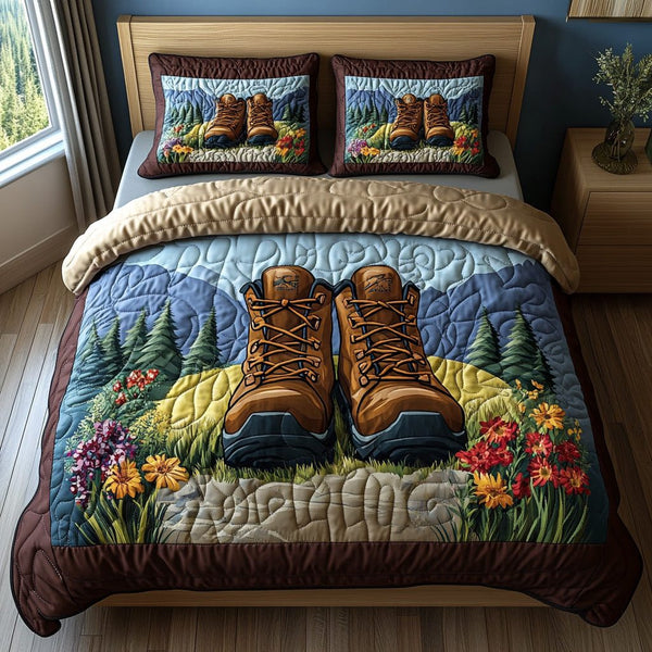 Alpine Echo quilted 3-piece bedding set on a made bed with two matching pillow shams