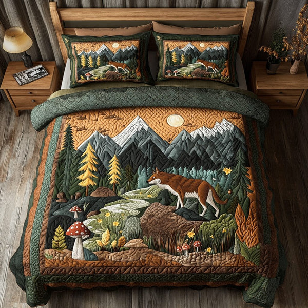 Alpine Echo quilted 3-piece bedding set on a made bed with two matching pillow shams