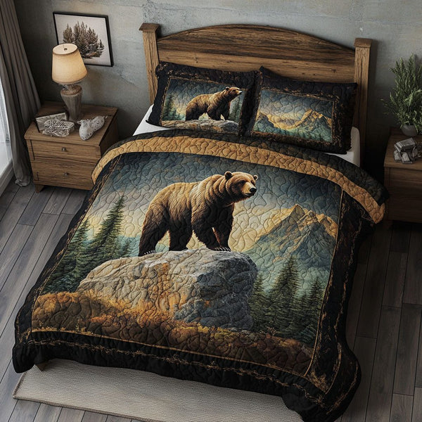 Alpine Escape quilted 3-piece bedding set on a made bed with two matching pillow shams
