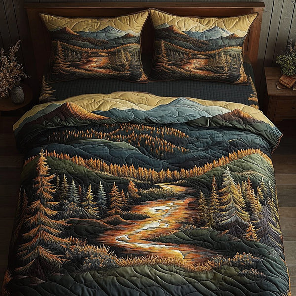 Alpine Flame quilted 3-piece bedding set on a made bed with two matching pillow shams