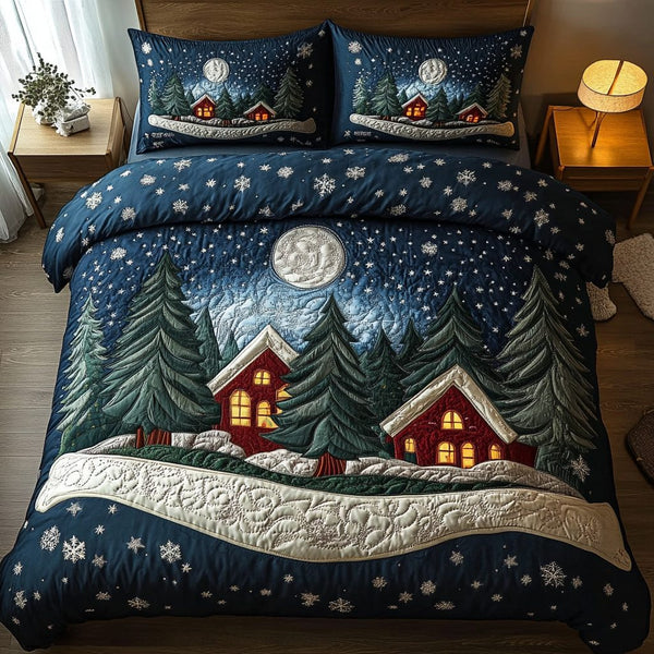Alpine Glow Charm quilted 3-piece bedding set on a made bed with two matching pillow shams