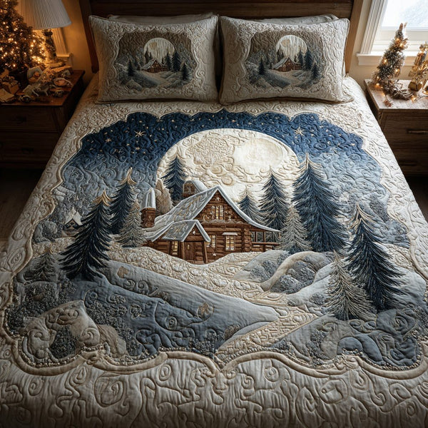 Alpine Glow quilted 3-piece bedding set on a made bed with two matching pillow shams