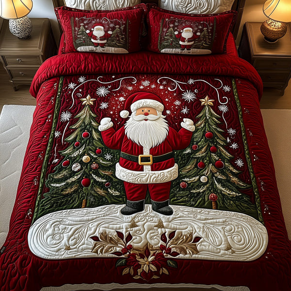 Alpine Glow quilted 3-piece bedding set on a made bed with two matching pillow shams