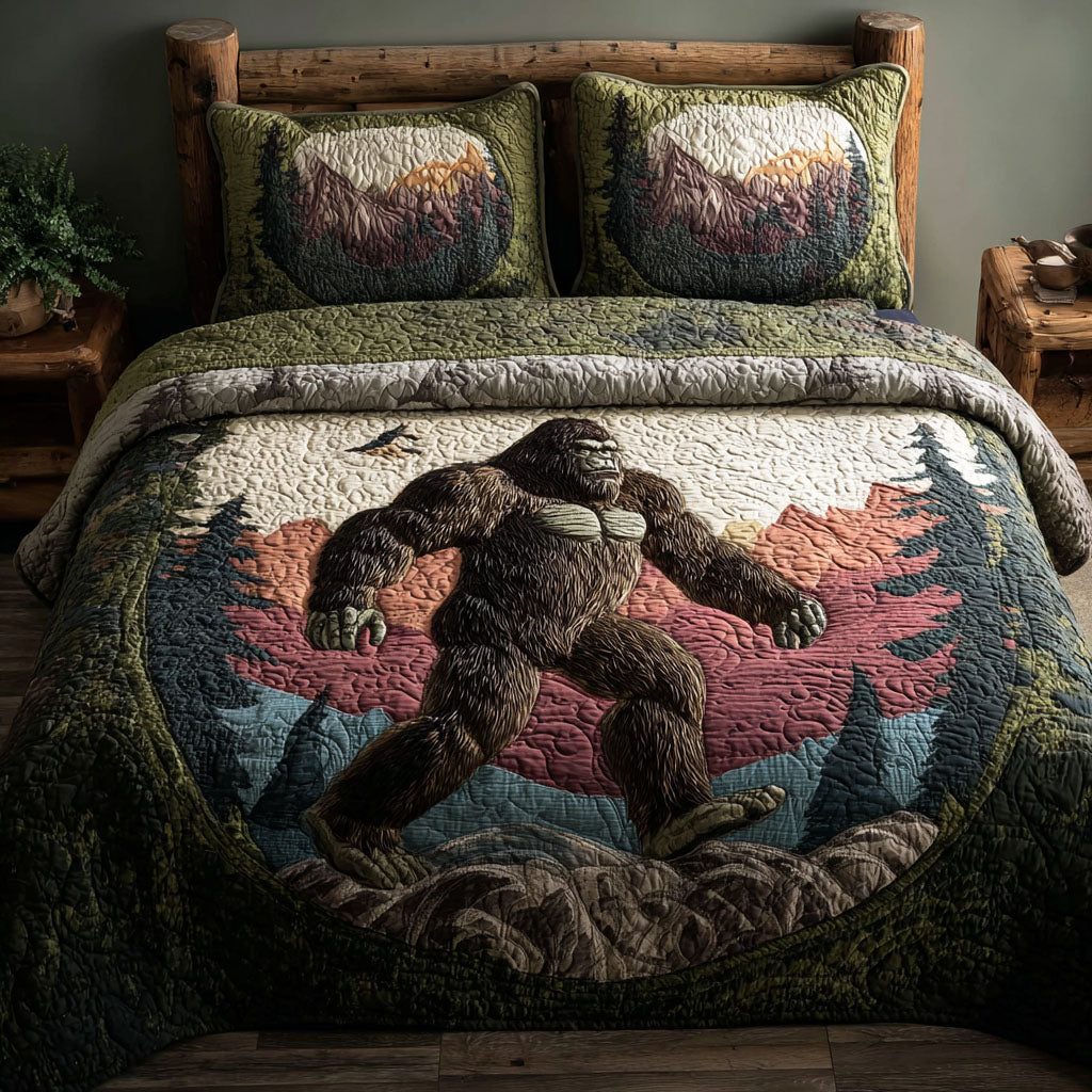 Alpine Mystery quilted 3-piece bedding set on a made bed with two matching pillow shams