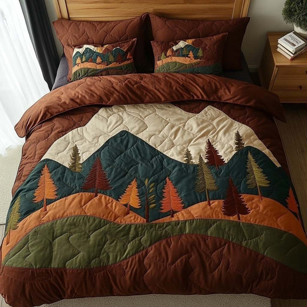 Alpine Retreat quilted 3-piece bedding set on a made bed with two matching pillow shams