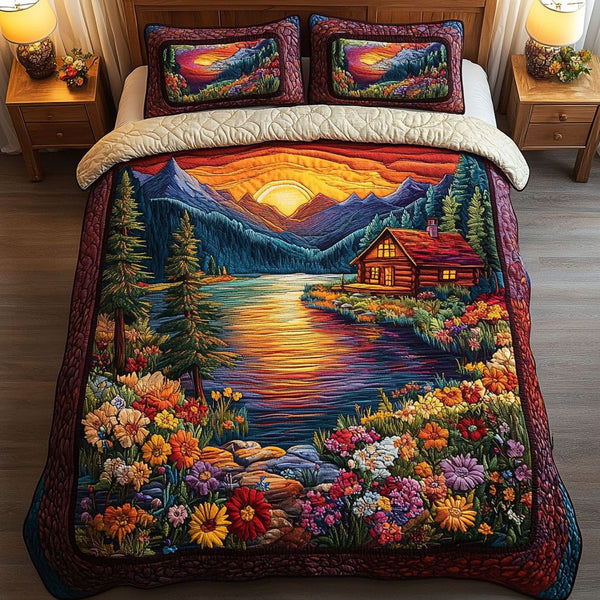 Alpine Serenity quilted 3-piece bedding set on a made bed with two matching pillow shams