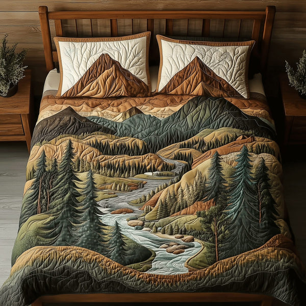 Alpine Serenity quilted 3-piece bedding set on a made bed with two matching pillow shams