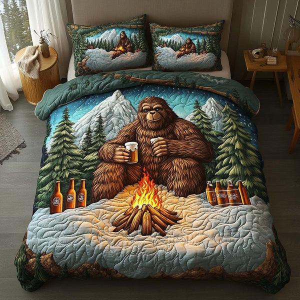 Alpine Sips quilted 3-piece bedding set on a made bed with two matching pillow shams